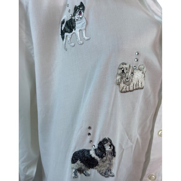 Mili Designs White Button-Up Shirt W/ Embroidered Dogs & Rhinestone Collar Sz 18 - Picture 6 of 10
